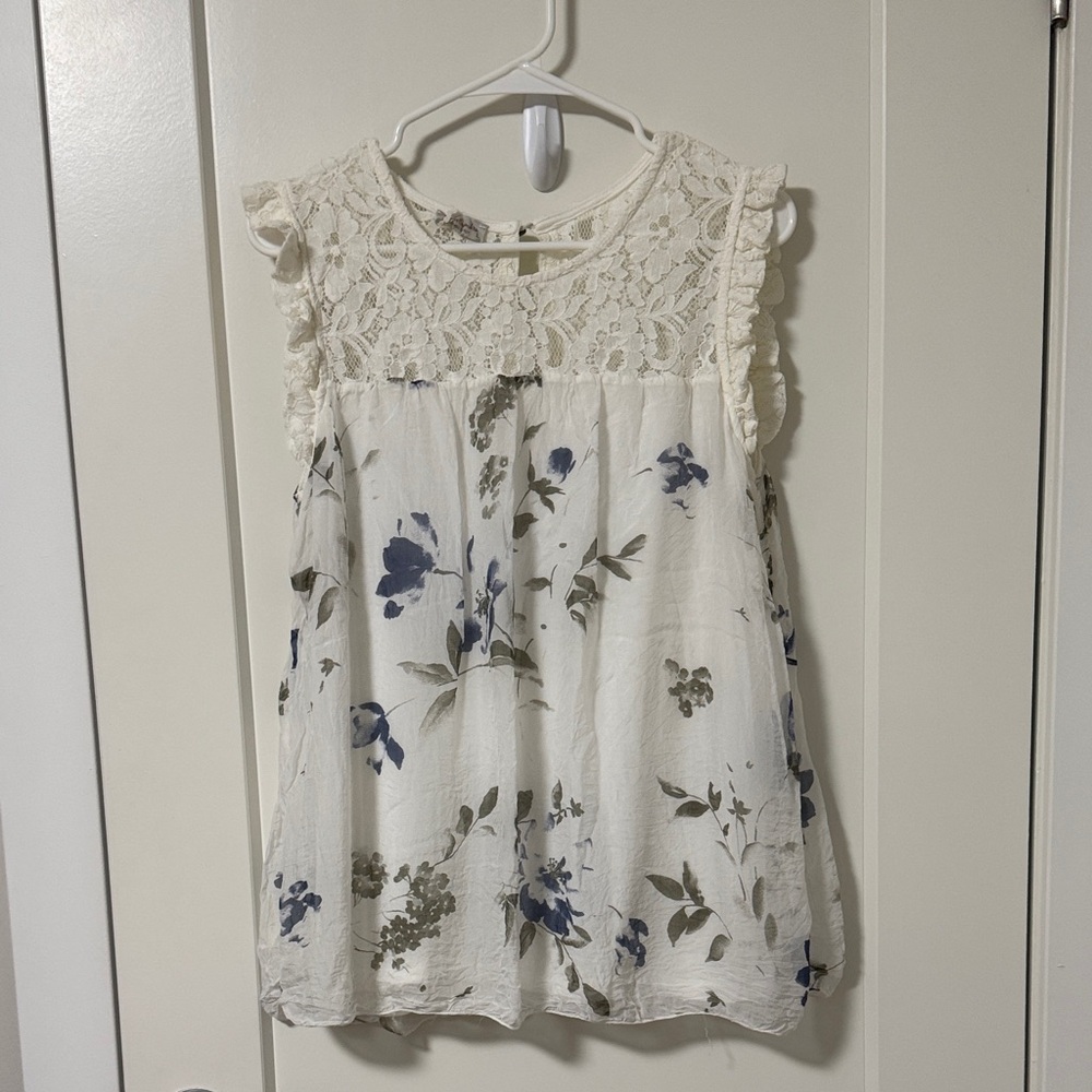 Elegant Ladies Blouse - Cream and Blue